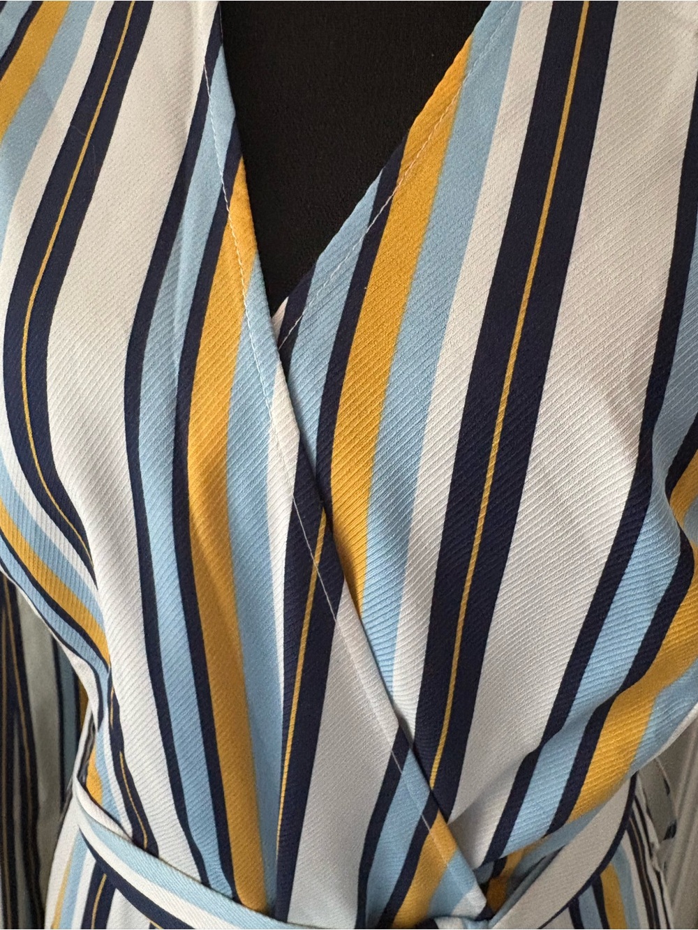Sleeveless Striped Wrap Jumpsuit in White, Navy & Yellow - Picture 5 of 11
